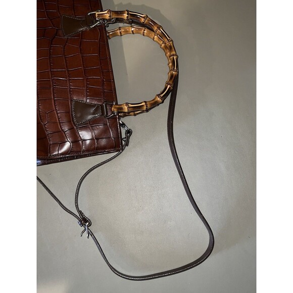 Vintage Dooney And Bourke Purse Brown Leather With Bamboo Handles/Shoulder Strap - Picture 10 of 13